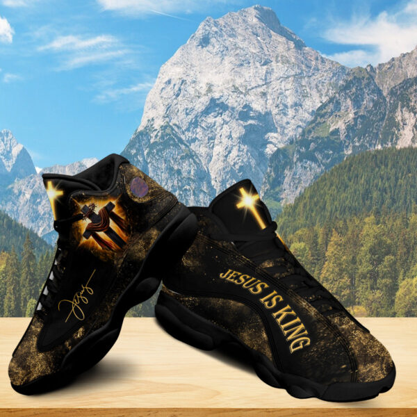 Jesus Cross Basketball Shoes, Jesus Is King Sparkle Cross Running Shoes, Christian Unisex Basketball Shoes, Faith Believers Gifts
