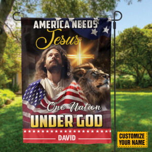 Jesus Lion of Judah American Flag: One Nation Under God Garden Flag - Independence Day Gifts