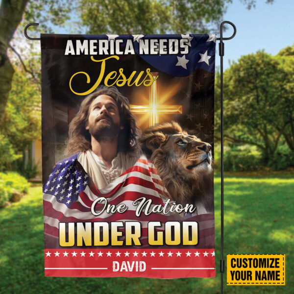 Jesus Lion of Judah American Flag: One Nation Under God Garden Flag – Independence Day Gifts