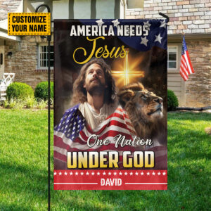 Jesus Lion of Judah American Flag: One Nation Under God Garden Flag - Independence Day Gifts 3