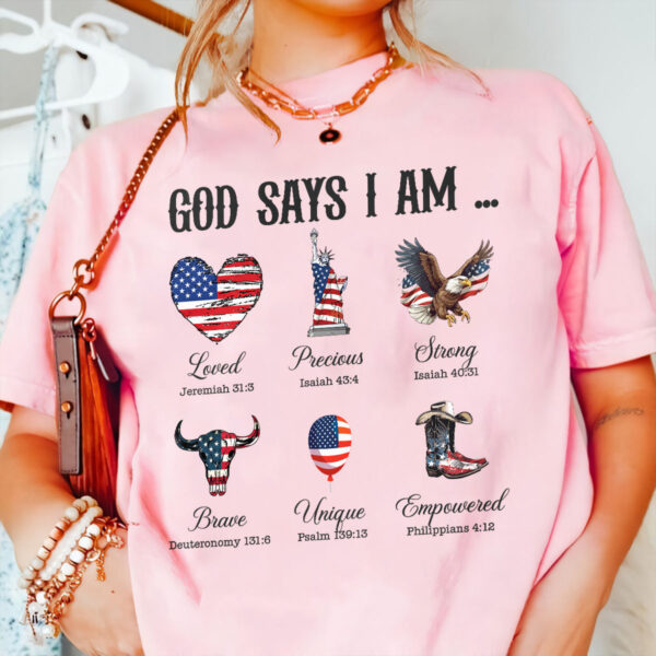 God Says I Am Shirt American Flag Cowboy Sweatshirt Eagle Heart Statue of Liberty Mug Jesus Christ Mug Gifts – Patriotic Christian Apparel and Accessories