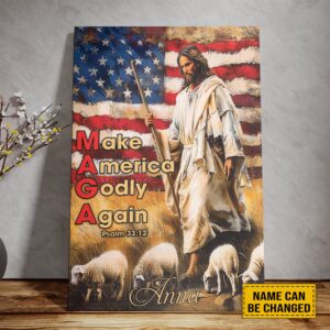 Custom Jesus & Lamb Poster: Make America Godly Again Flag Canvas - Ideal Gift for Religious Jesus Lovers