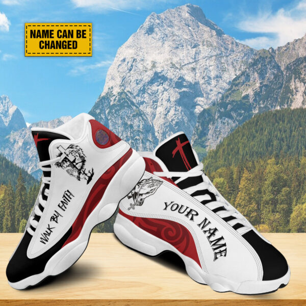 Personalized Jesus Christ Basketball Shoes, Walk By Faith Running Shoes, God Prayers Custom Gifts Unisex Basketball Shoes