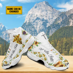 Jesus Cross Sunflower Customized Sport Shoes, Walk By Faith Not By Sight, Faith Gifts For Women, Sunflower Pattern Unisex Basketball Shoes