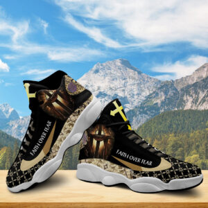 Jesus Faith Over Fear Basketball Shoes, Jesus Cross Art Running Shoes, Christian Religious Gifts Unisex Basketball Shoes With Thick Soles