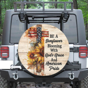 Jesus Cross Sunflower Spare Tire Cover God s Grace & American Pride USA Flag Independence 27 -34 Cover
