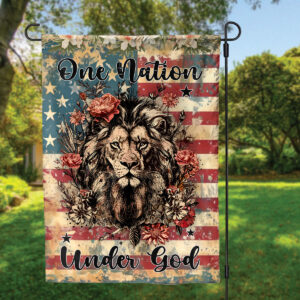 Jesus Lion USA Flag - One Nation Under God Garden Flag for 4th of July - Christian Gift