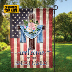 Personalized Jesus Cross Family Name Garden Flag American Flag Decor