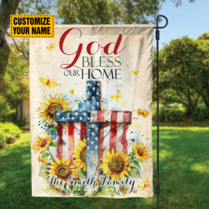 Custom Cross Sunflower Flag Yard God Bless Our Home & Jesus Lover Gift Patriotic Independence Day Flag