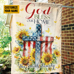 Custom Cross Sunflower Flag Yard God Bless Our Home & Jesus Lover Gift Patriotic Independence Day Flag 1