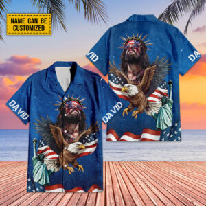 Personalized Jesus Eagle American Flag Hawaiian Shirt - Independence Day Gifts