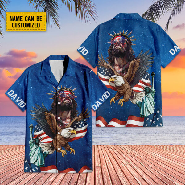 Personalized Jesus Eagle American Flag Hawaiian Shirt – Independence Day Gifts
