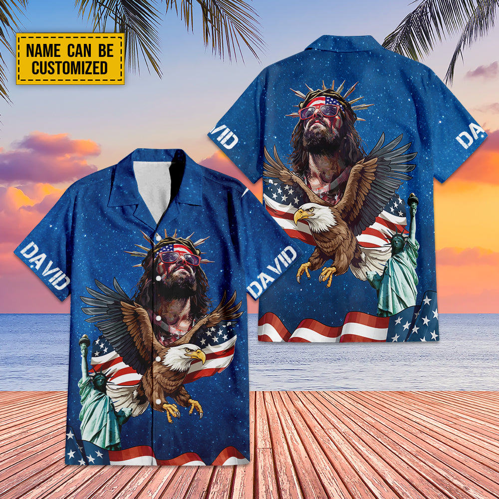 Personalized Jesus Eagle American Flag Hawaiian Shirt – Independence Day Gifts Personalized Jesus Eagle American Flag Hawaiian Shirt – Independence Day Gifts