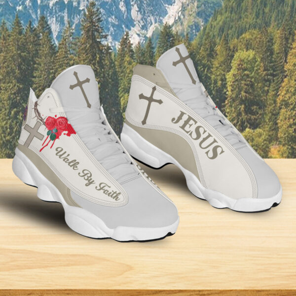 Jesus Crown Rose Basketball Shoes, Walk By Faith Basketball Shoes With Thick Soles, Cross And Rose Unisex Shoes, Christian Gifts