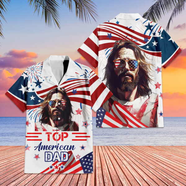 American Dad Hawaiian Shirt with God Sunglasses Summer Beach Outfit Set for Dad Independence Day Gift