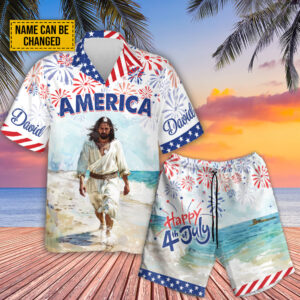 Custom Jesus America Beach Hawaiian Shirt - 4th of July Independence Day Gift for Men