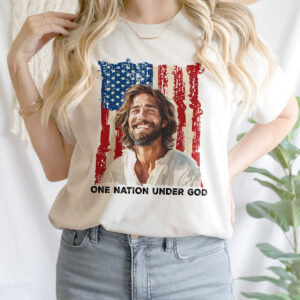 Jesus American Flag Shirt & Hoodie Set - One Nation Under God Sweatshirt Mug Cup - Perfect Independence Day Gift for Jesus Lover!