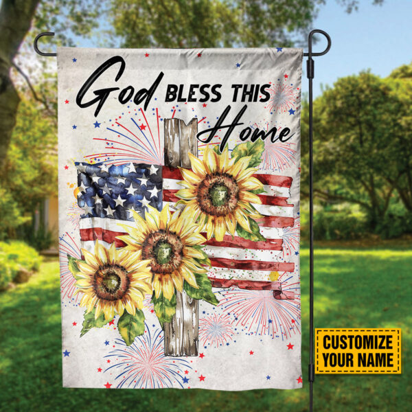 Custom Jesus Cross Sunflower American Flag Garden God Bless Home Religious Gift