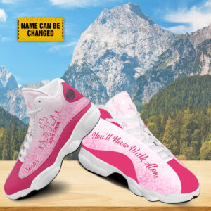 Breast Cancer Warrior Personalized Basketball Shoes Jesus Saved Heartbeat Running Shoes You'll Never Walk Alone Breast Cancer Support Gift