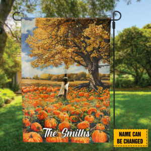Autumn Jesus Thanksgiving House Flag - Fall Pumpkin Field Garden Outdoor Decor