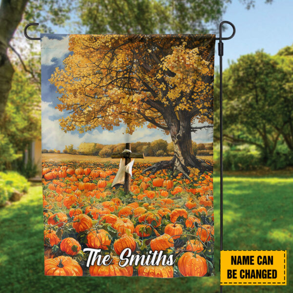 Autumn Jesus Thanksgiving House Flag – Fall Pumpkin Field Garden Outdoor Decor