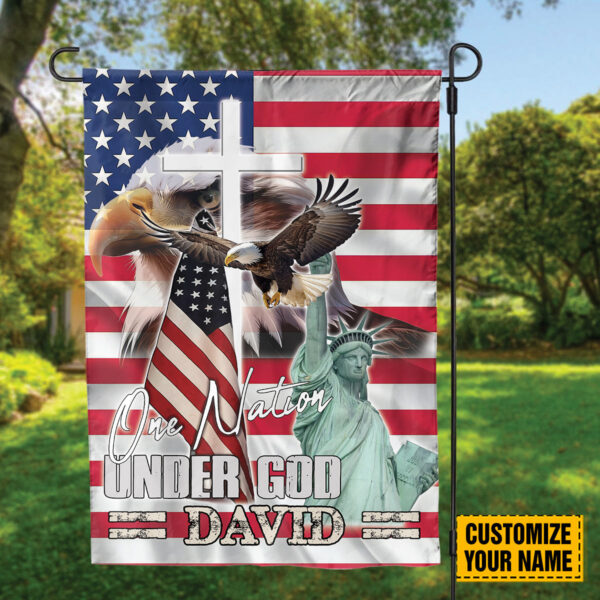 Custom American Eagle Garden Flag & Statue of Liberty Jesus Cross House Flag – Independence Day Gifts
