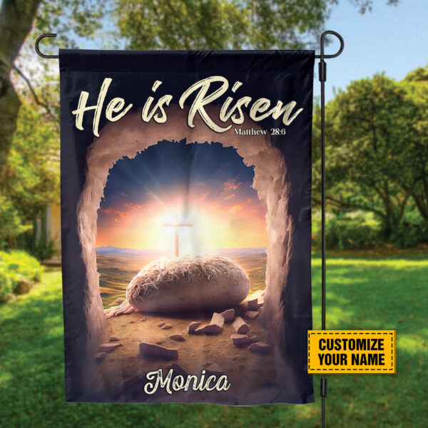 Personalized Jesus Resurrection Garden Flag He Is Risen Easter Decor