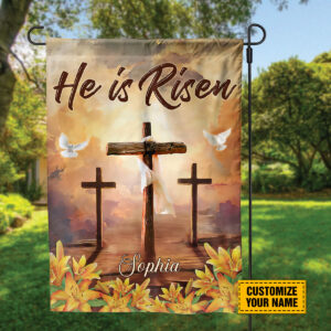 Custom Jesus Christ Cross Garden Flag He Is Risen Easter Day Decor