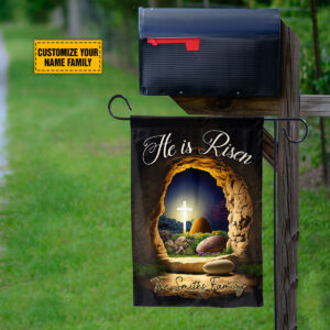 Jesus Easter Personalized Garden Flag: He Is Risen Christian Decor Gift 1