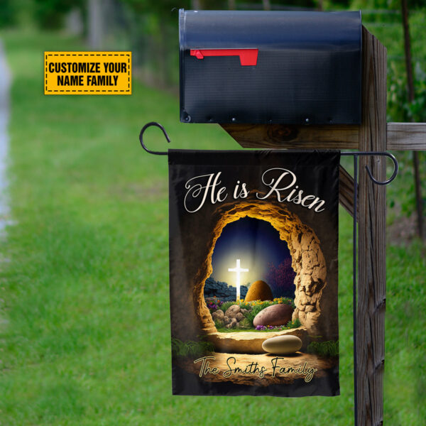 Jesus Easter Personalized Garden Flag: He Is Risen Christian Decor Gift