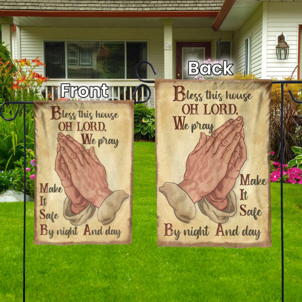 Vintage Jesus Christian Hand Pray Garden Flag – Bless This House by Night and Day – Outdoor Christian Decor & Gifts