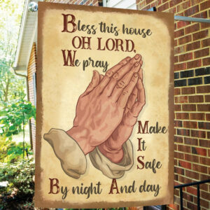 Vintage Jesus Christian Hand Pray Garden Flag - Bless This House by Night and Day - Outdoor Christian Decor & Gifts 1