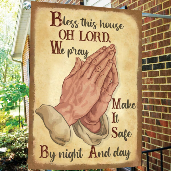 Vintage Jesus Christian Hand Pray Garden Flag – Bless This House by Night and Day – Outdoor Christian Decor & Gifts