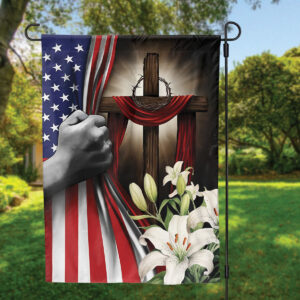 Jesus Cross Hand Pull American Flag Christian Home Outdoor Decoration