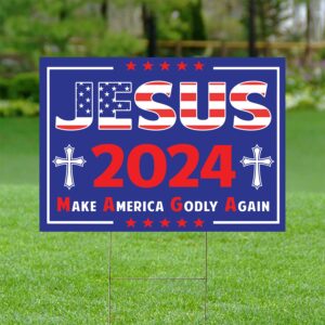 Jesus Cross Yard Sign: Christ 2024 Make American Godly Again - Outdoor Jesus Yard Decor & Patriot Gift