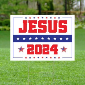 Jesus Christ 2024 Yard Sign American Flag Lawn Decor for Patriotic & Religious Gifts