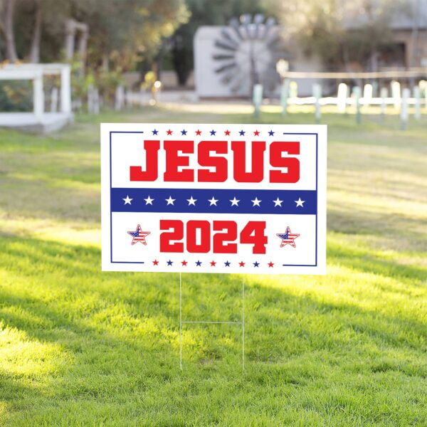 Jesus Christ 2024 Yard Sign American Flag Lawn Decor for Patriotic & Religious Gifts