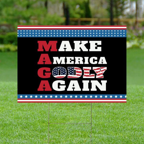 Godly America Yard Sign: American Flag Jesus Christ Banner for Independence Decor