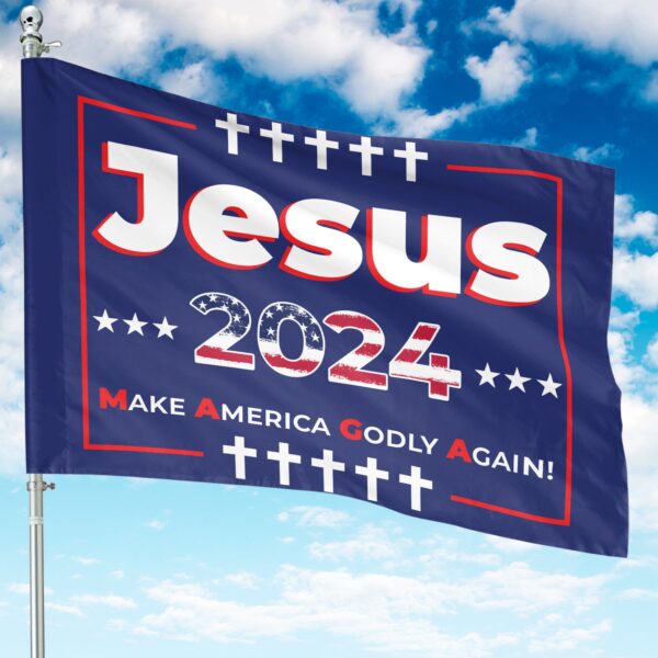 Jesus 2024 American Flag Yard Decor – Make America Godly Again with Christian House Flag for God Believers