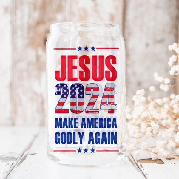 Jesus American Flag Glass Can & 2024 Make America Godly Coffee Cup – God Lovers Gifts