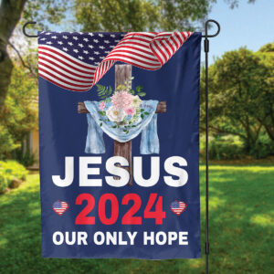2024 Jesus Garden Flag: Christ Cross Flower American & God Patriotic House Decor for Jesus Lovers - Outdoor Gift