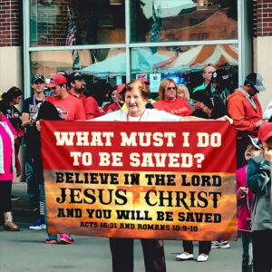 Jesus Bible Verse Garden Flag - Believe In The Lord Jesus for Salvation! Christ American Flag Great Gifts for Jesus Lovers
