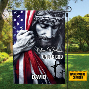 Personalized American Flag Jesus Yard Sign One Nation Under God Metal Sign for Christian Garden Jesus Lover Gift