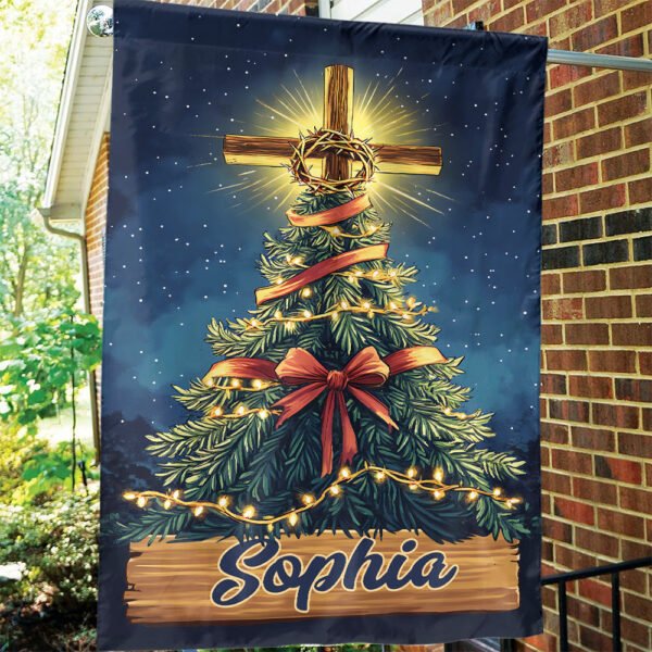 Personalized Jesus Christmas Tree Flag & Religious Garden Decor
