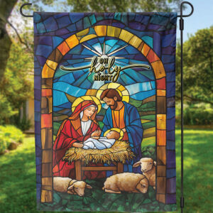 Christmas Jesus Nativity O Holy Night Garden Flag - Christian Scene Stained Glass Print House Decor