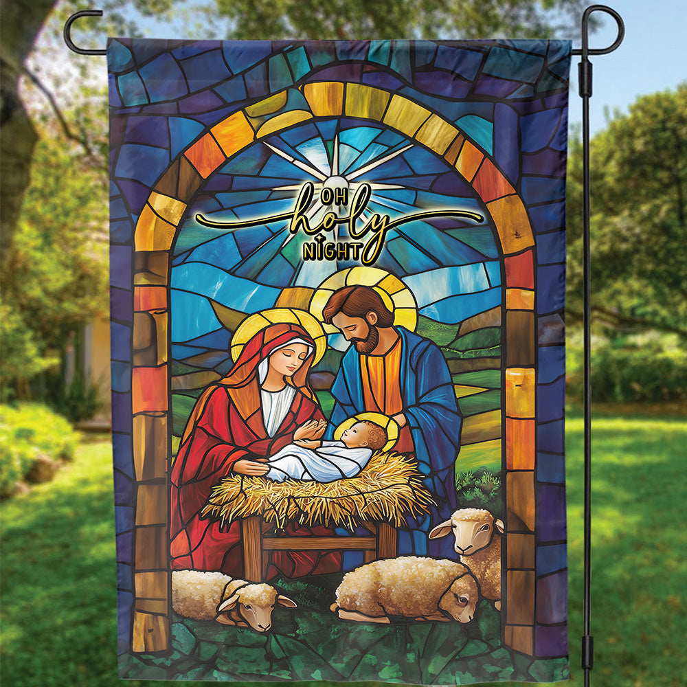 Christmas Jesus Nativity O Holy Night Garden Flag – Christian Scene Stained Glass Print House Decor Christmas Jesus Nativity O Holy Night Garden Flag – Christian Scene Stained Glass Print House Decor