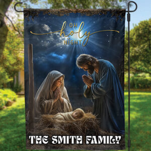 Personalized O Holy Night Nativity Garden Flag - Jesus Christ Xmas House Decor Gift