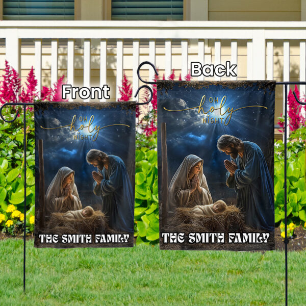 Personalized O Holy Night Nativity Garden Flag – Jesus Christ Xmas House Decor Gift
