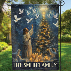 Custom Jesus Lamb Christmas Tree Garden Flag & Candle Light Bird House Flag - Christmas Gift Religious