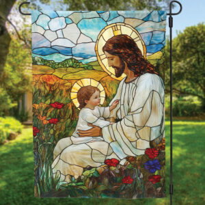 Jesus Blessing Children Garden Flag: God Stained Glass Christmas House Flag
